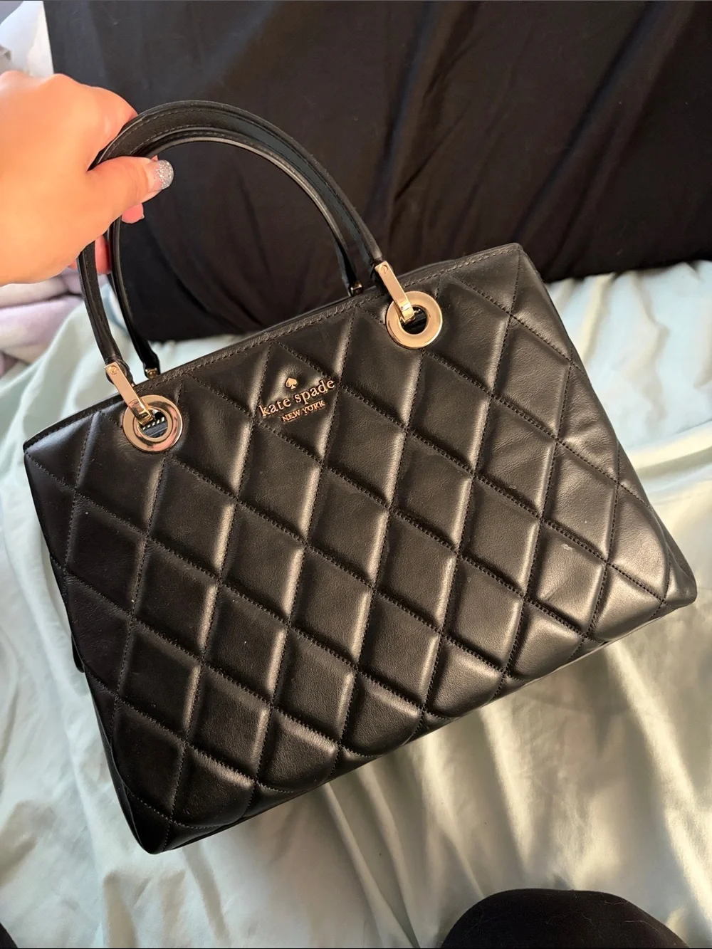 kate spade Black Quilted Satchel with Gold Hardware